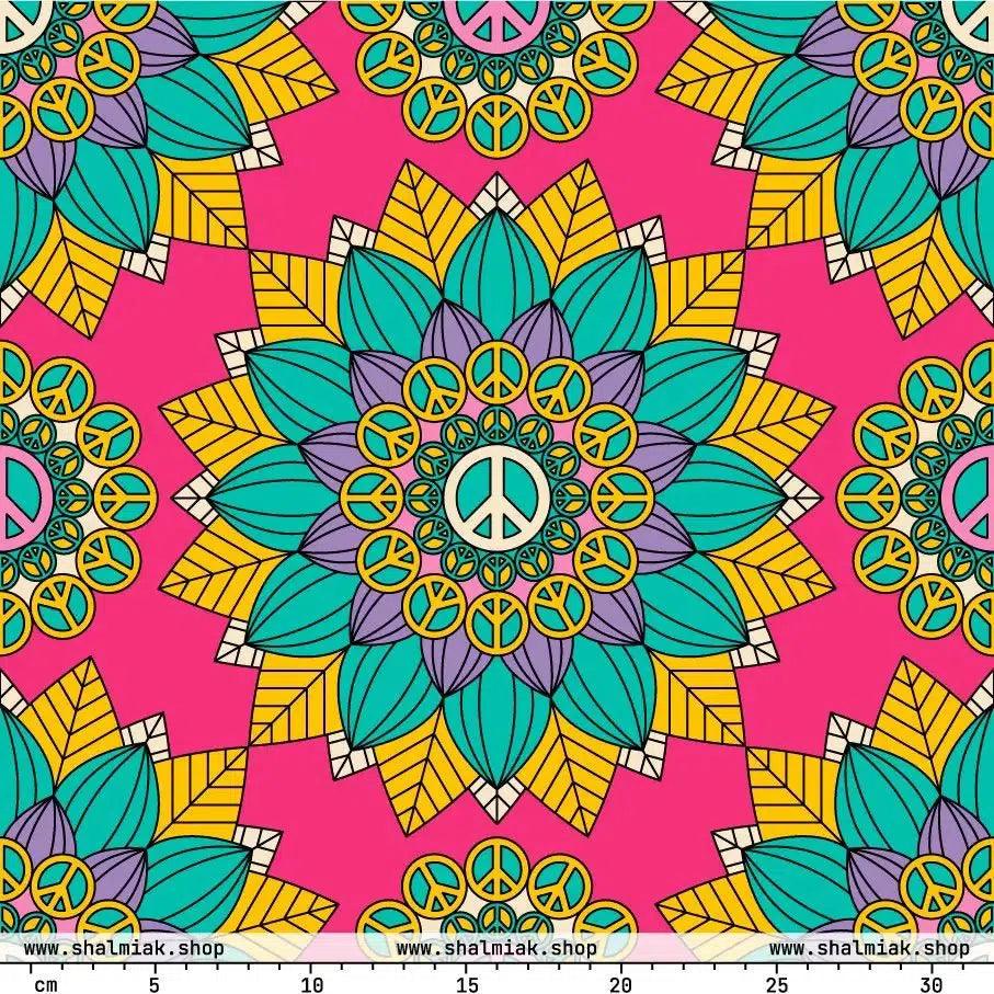 Fabric - BLOOM WITH PEACE mint pink - Flowers and peace print