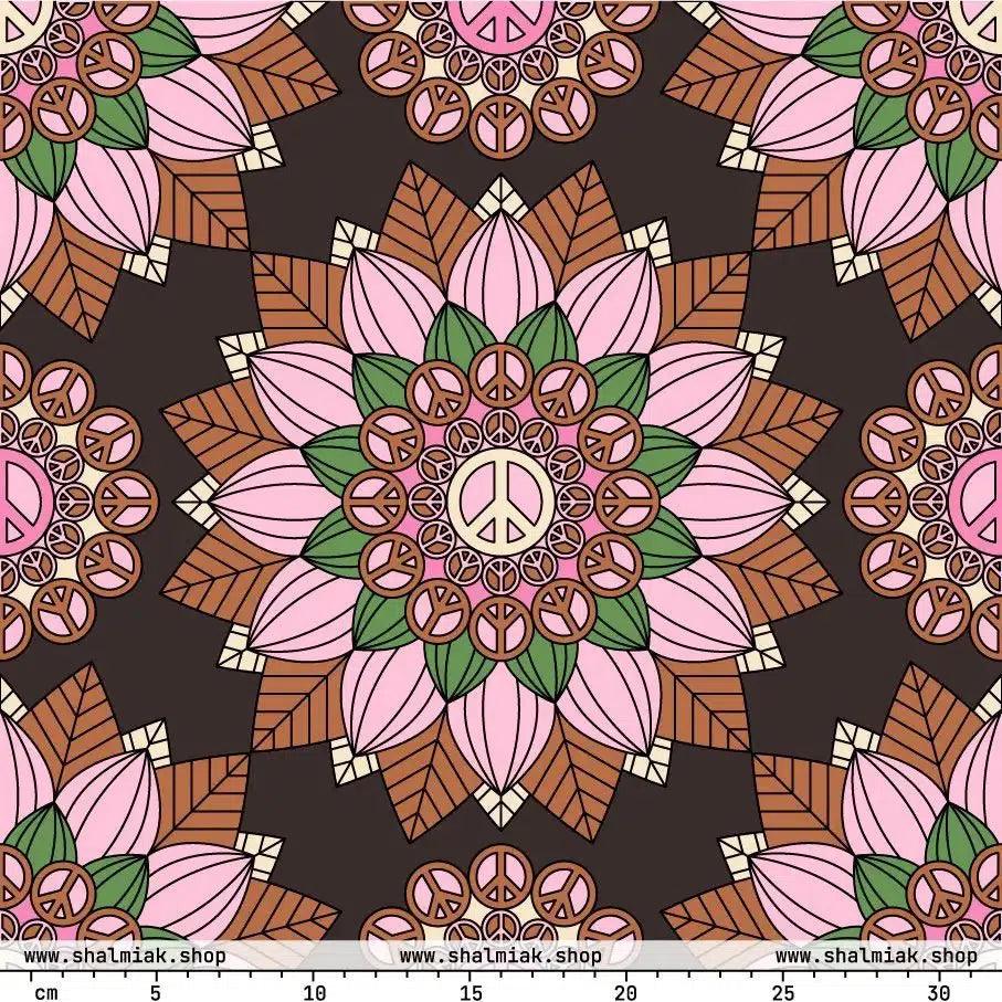 Fabric - BLOOM WITH PEACE pink brown - Flowers and peace print