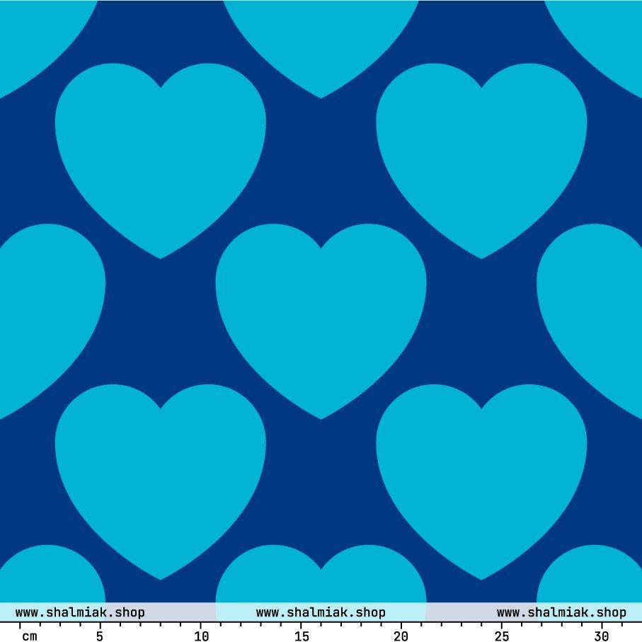 Fabric - ELLIE LOVE blue - Bold heart print
