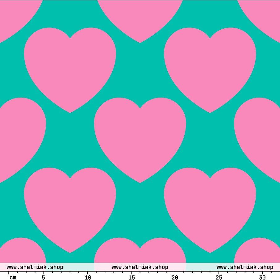 Fabric - ELLIE LOVE pink mint - Bold heart print