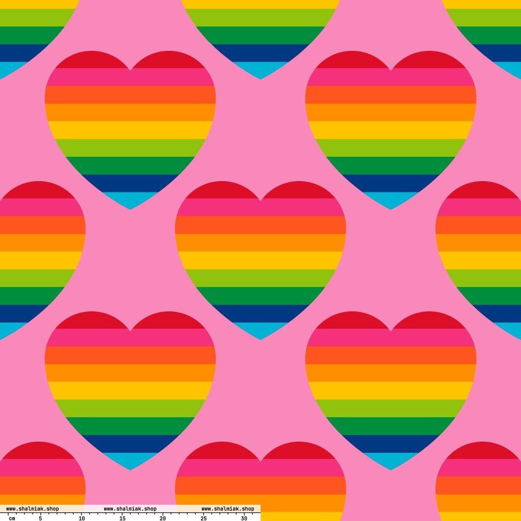 Fabric - ELLIE LOVE rainbow pink XL - Bold heart print