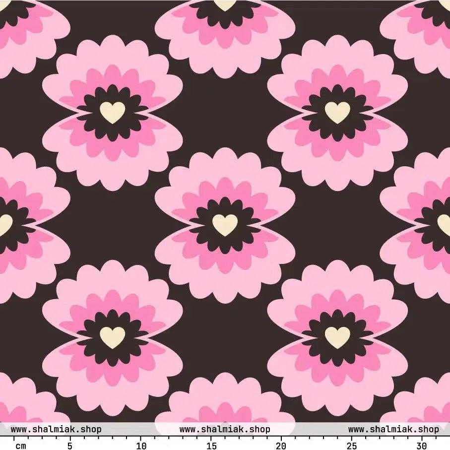 Fabric - LOVE PEARL pink brown - Pearls and hearts print