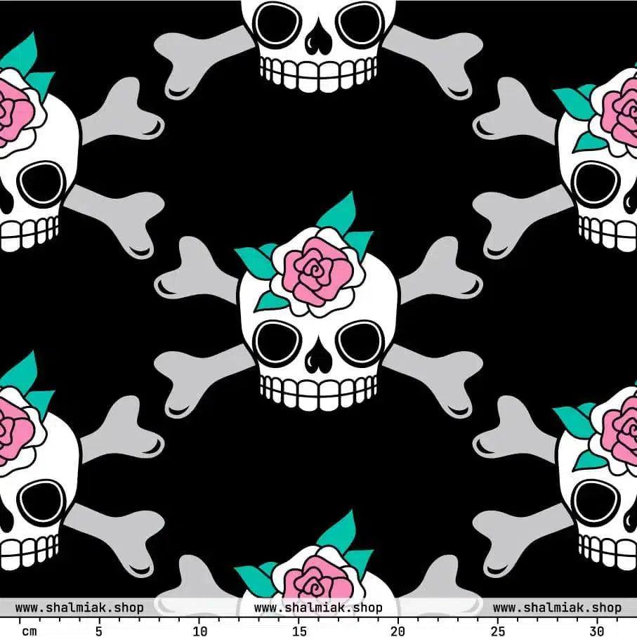 Fabric - SKULLROSE black - Skulls and roses print