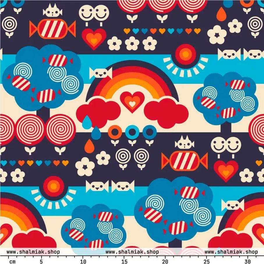 Fabric - SWEET DAYS blue - Vintage candy print