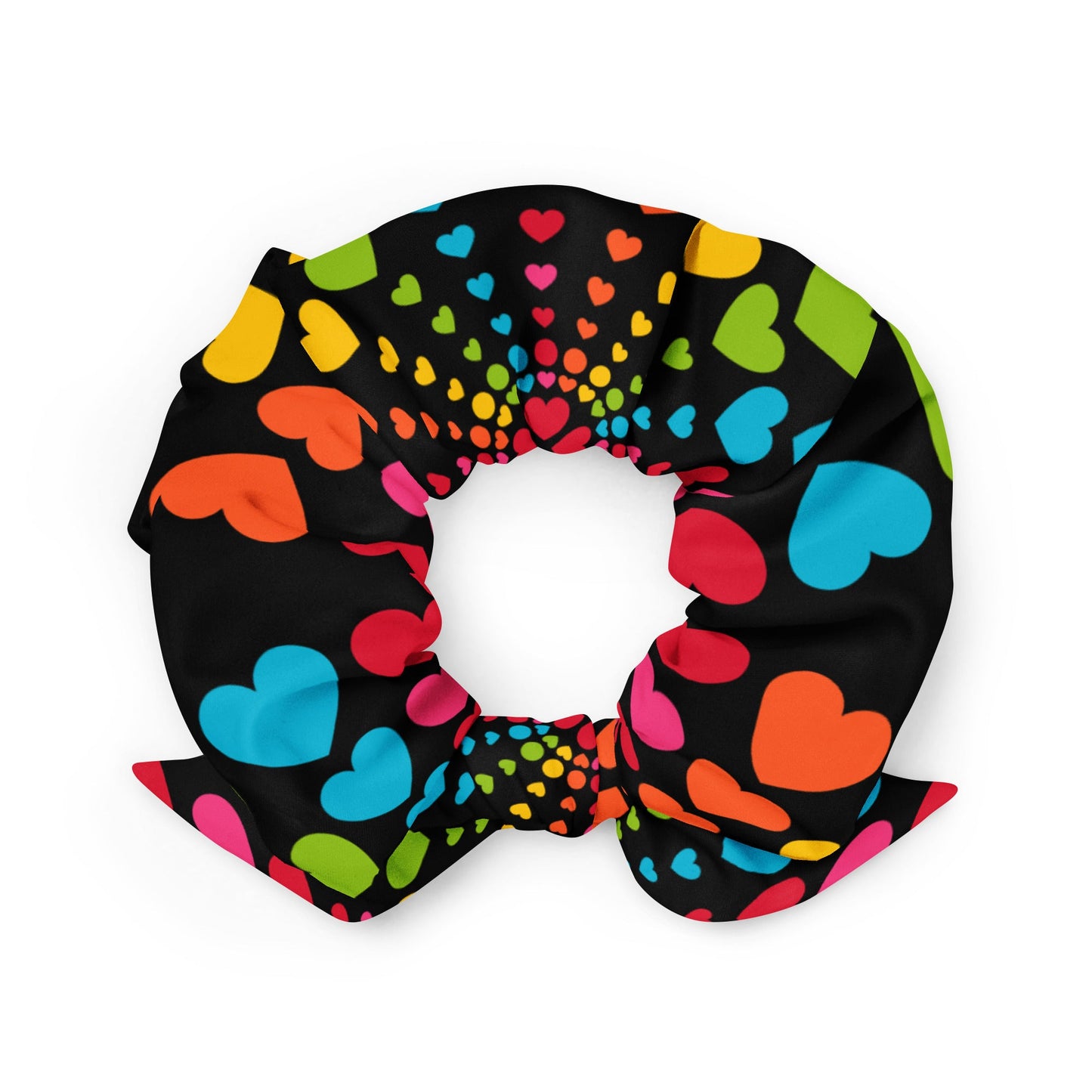 Scrunchie - ALL HEARTS MATTER black - Colorful hearts and circles print