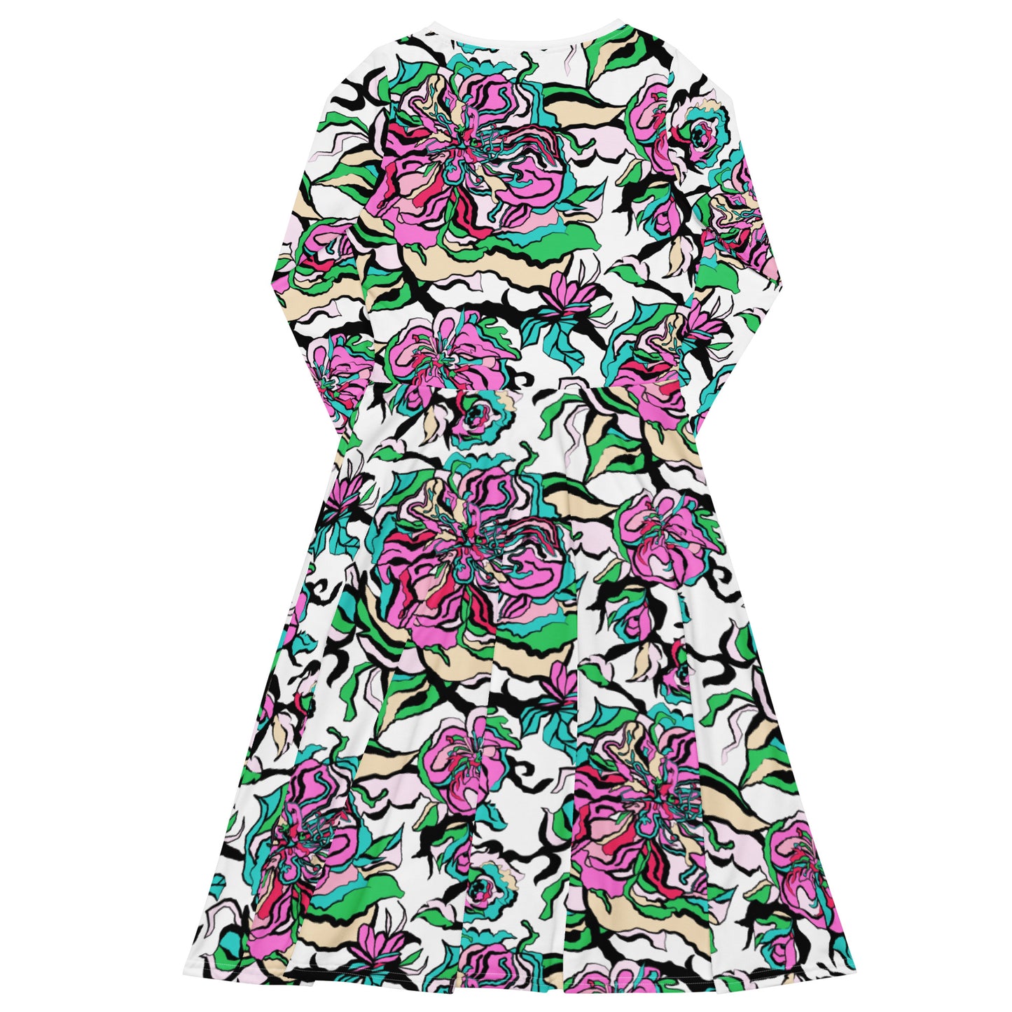 Midi dress - BLOOM RIOT pink white - Edgy floral print