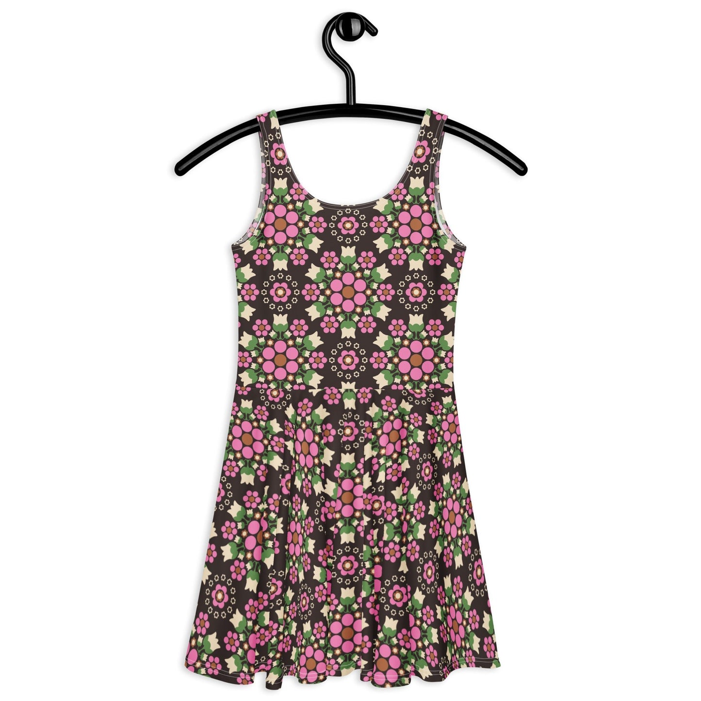 Skater dress - BERRY DANCE pink brown - Berries and flowers print