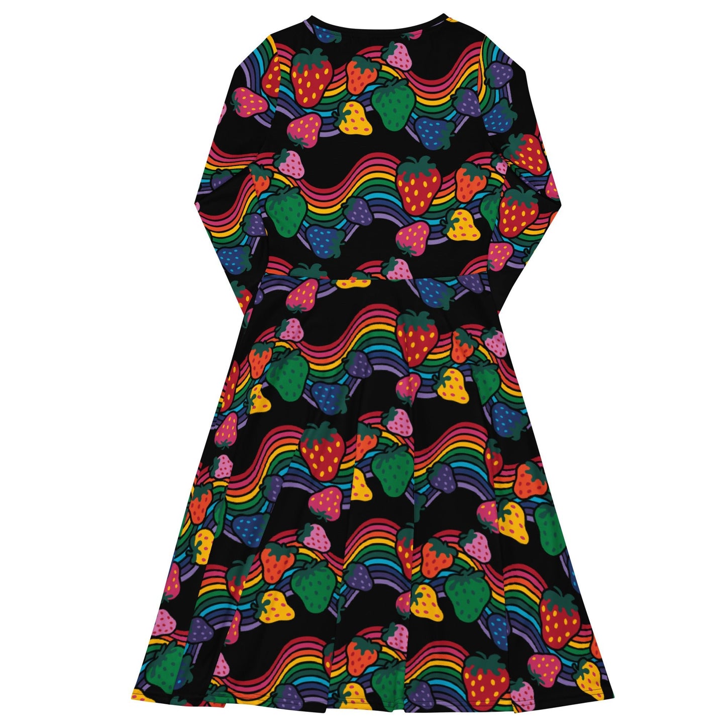 Midi dress - BERRYBOW black - Strawberry rainbow print Print