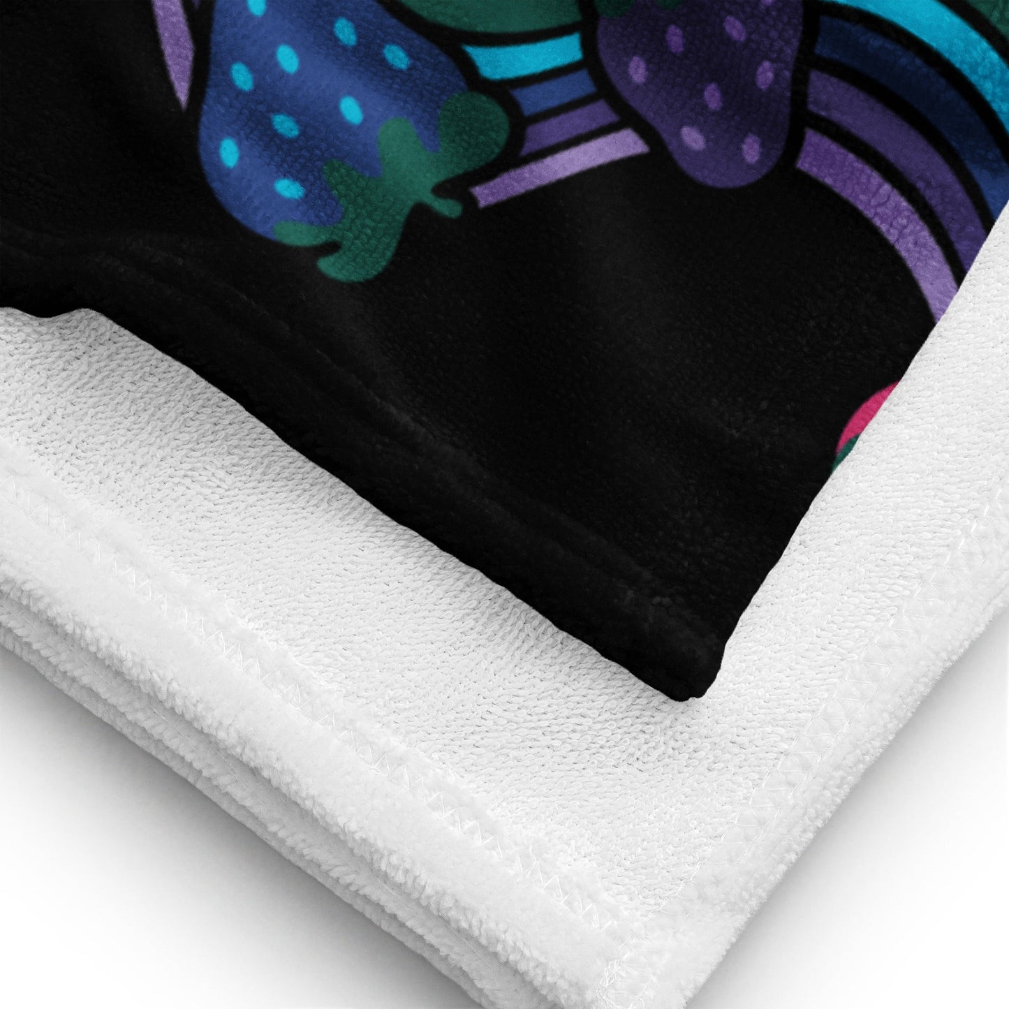 Towel - BERRYBOW black - Strawberry rainbow print Print