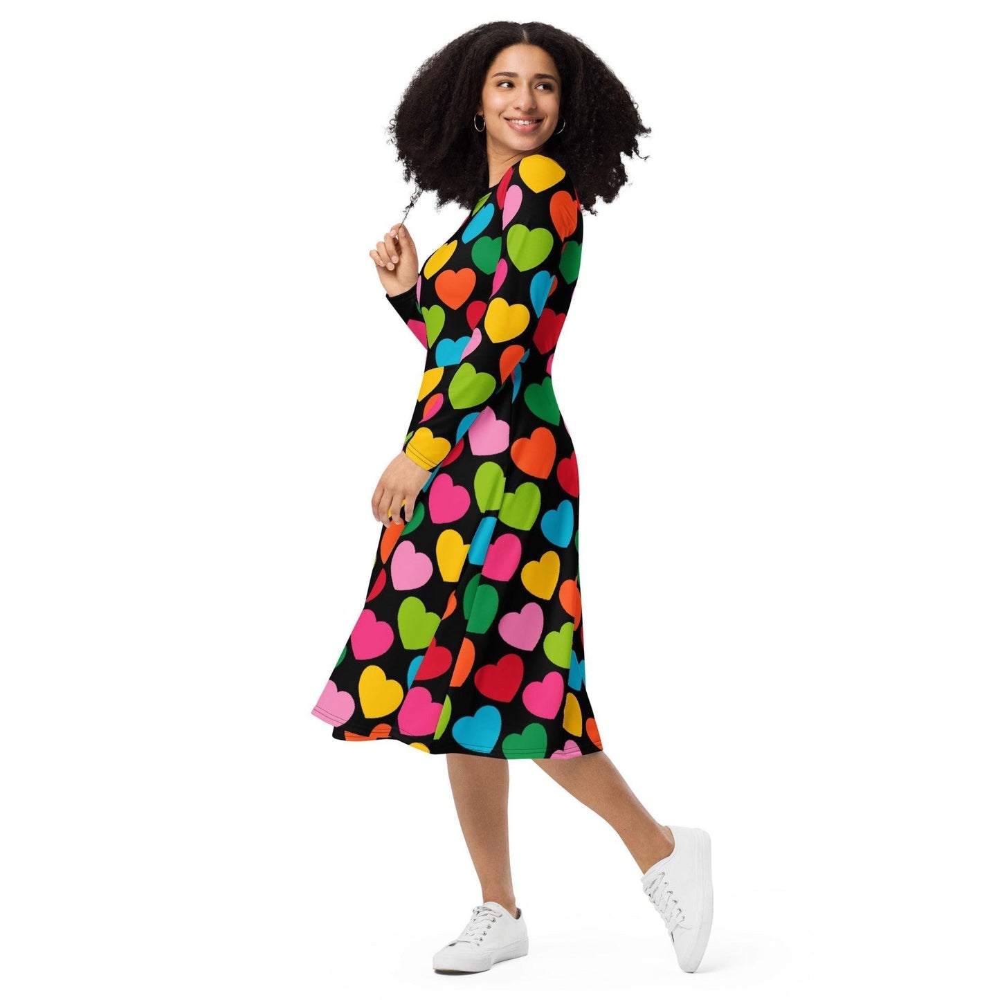 Midi dress - ELLIE LOVE mix black - Bold heart print