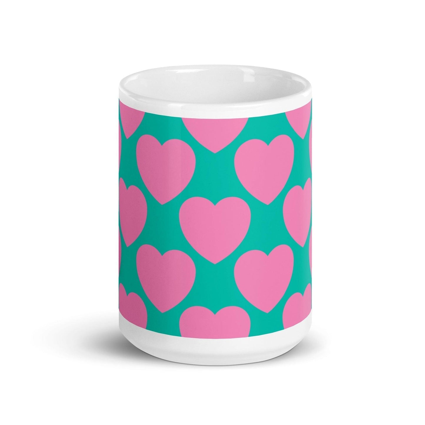 Mug - ELLIE LOVE pink mint - Bold heart print 15oz