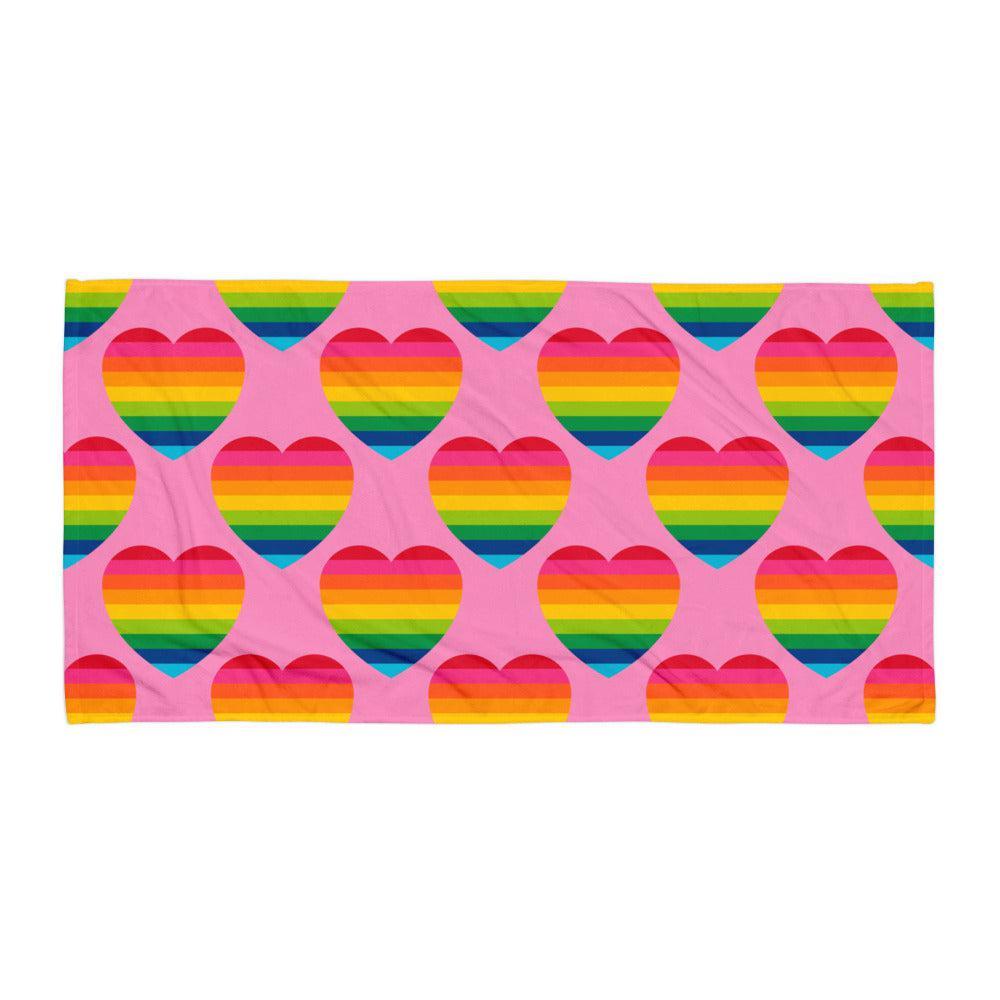 Towel - ELLIE LOVE rainbow pink - Bold heart print