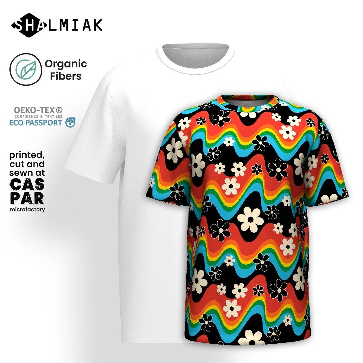 Organic cotton t-shirt - FLORA RAVE - Bold stripes and flowers print