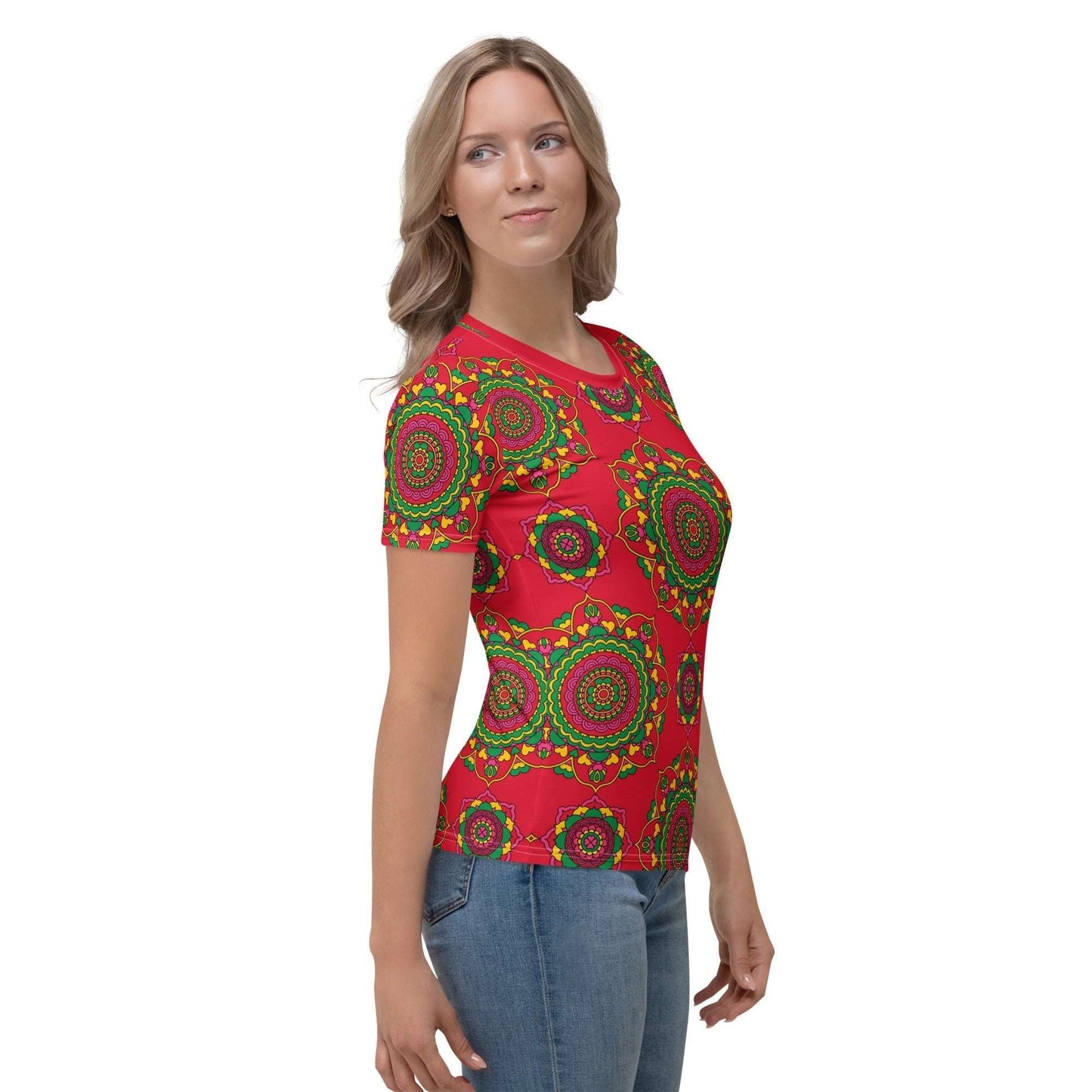 Woman's t-shirt - FOREVERMORE red - Romantic flower and heart print