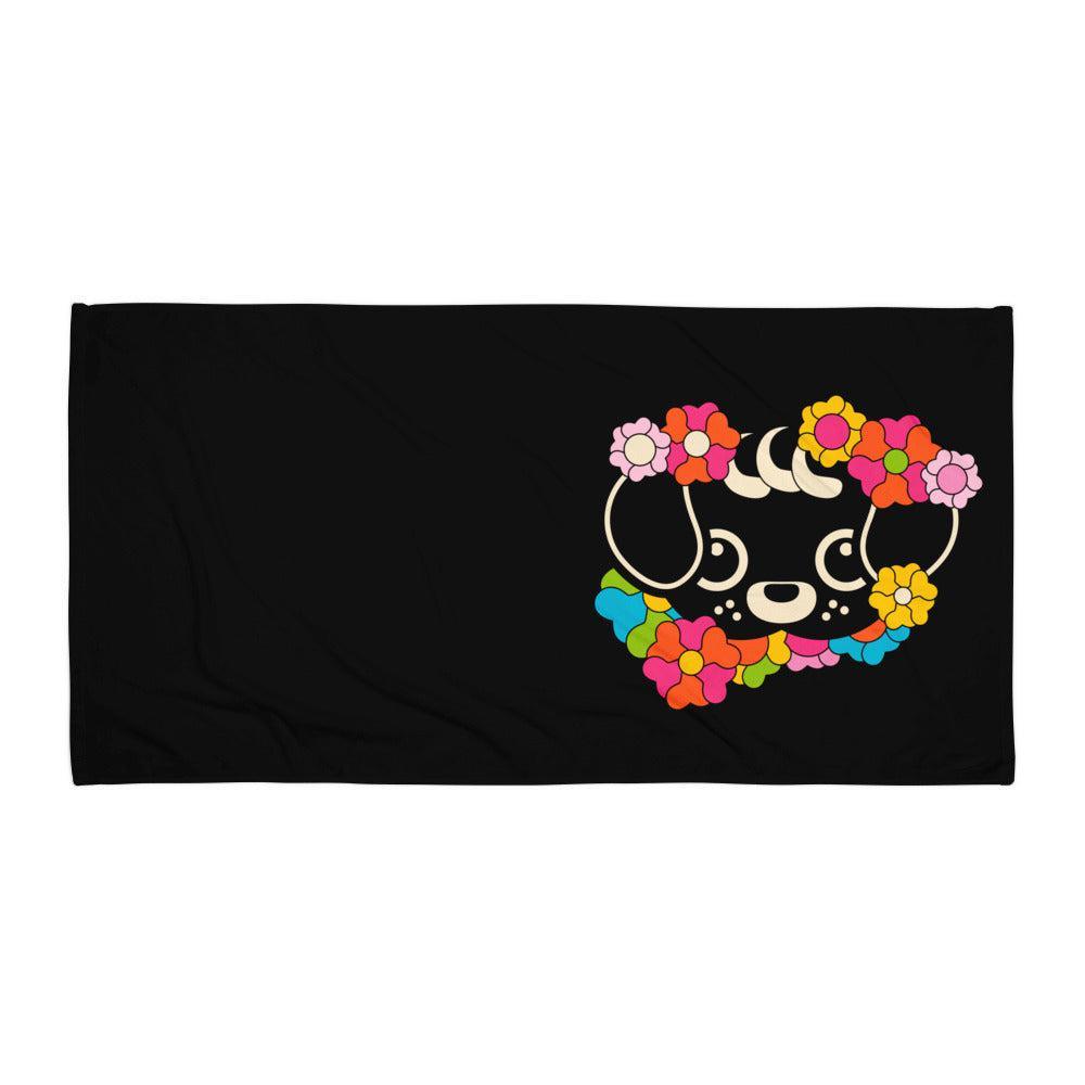 Towel - FUNKYPUP black (just pup) - Cute dogs and flowers print