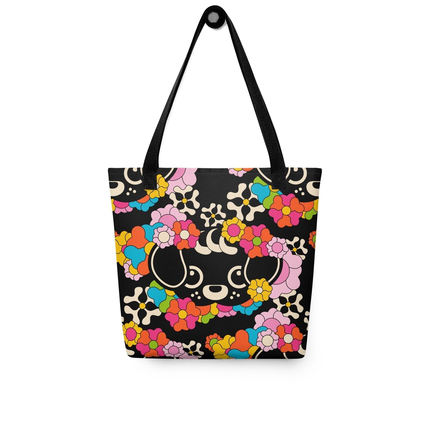 Tote bag - FUNKYPUP black - Cute dogs and flowers print Default Title