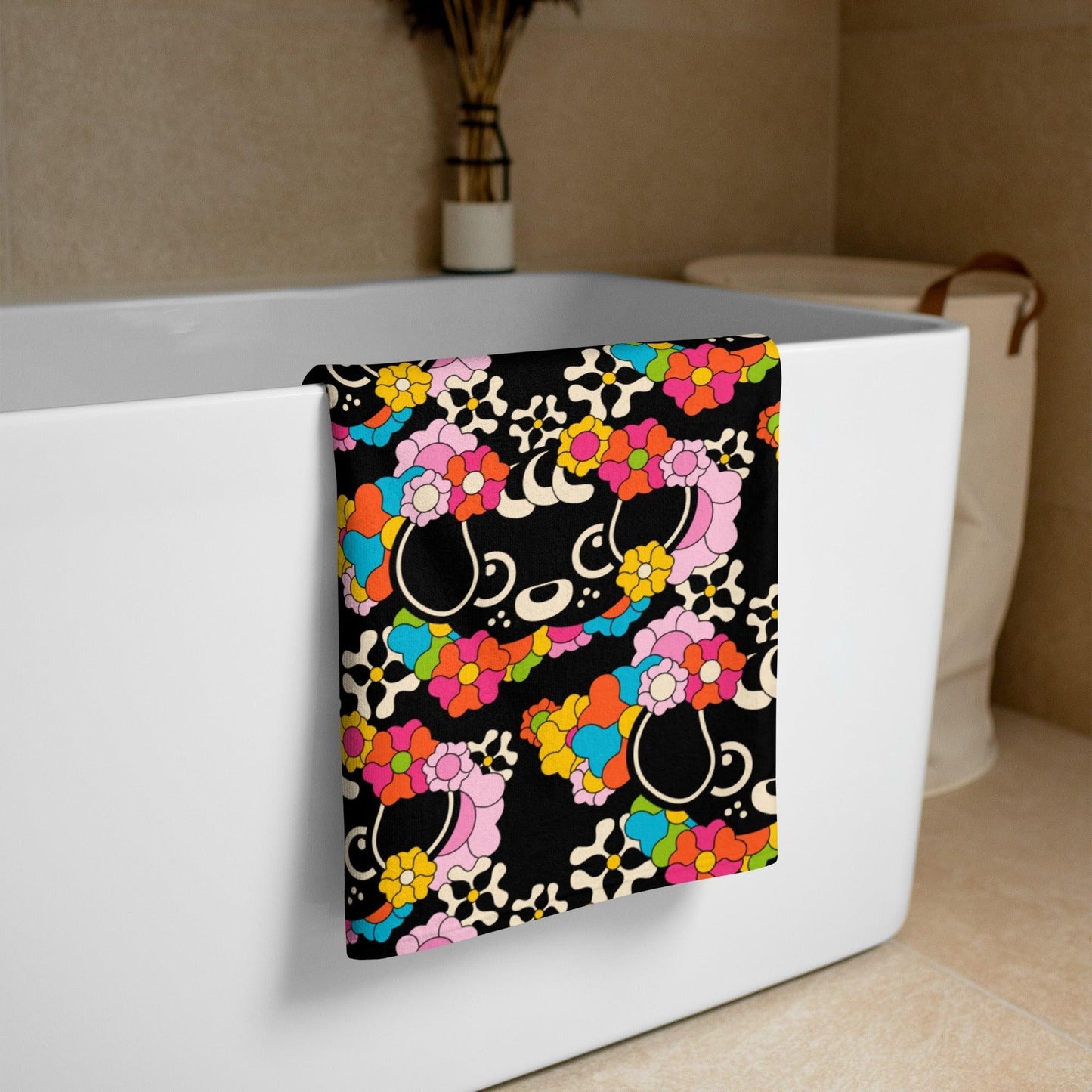Towel - FUNKYPUP black - Cute dogs and flowers print