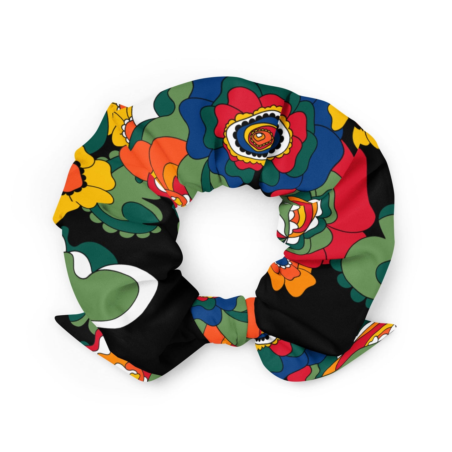 Scrunchie - GROOVY KURBITS black - Folk floral print