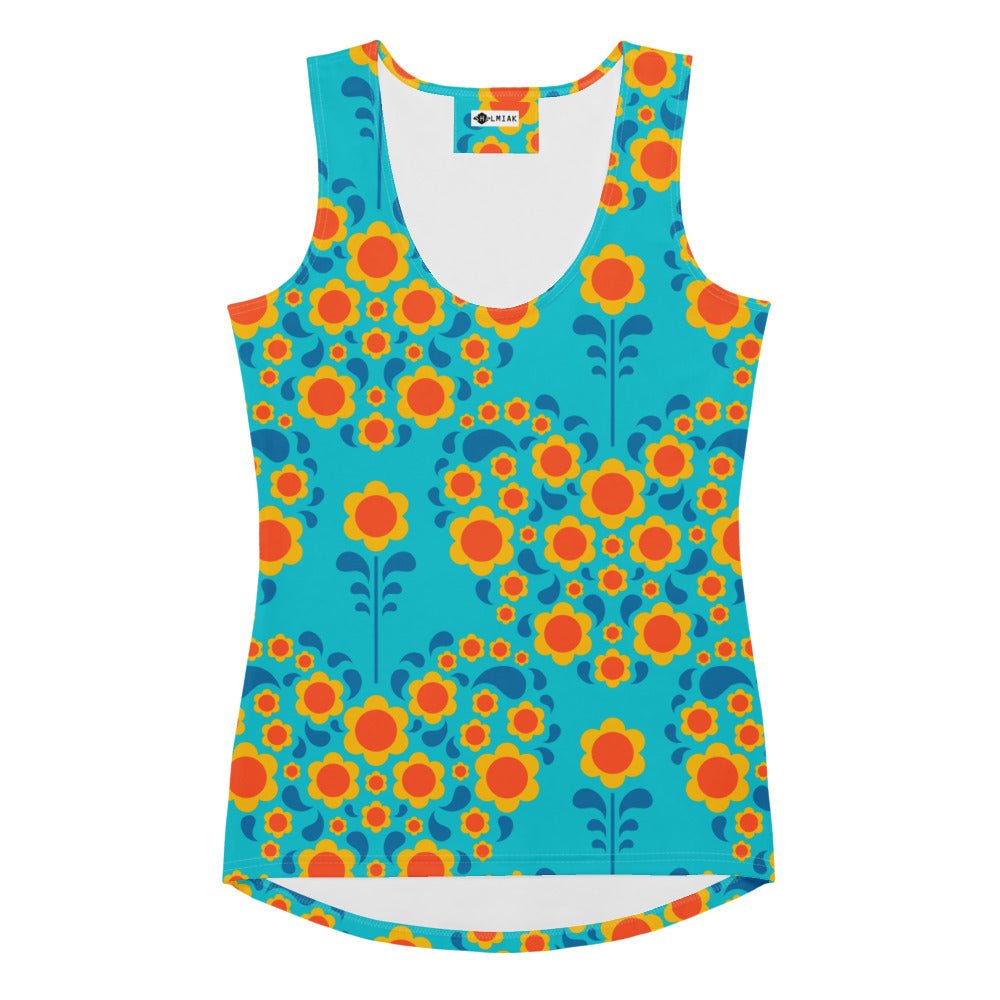 Tank top - HEARTBEAT orange blue - Flower hearts print