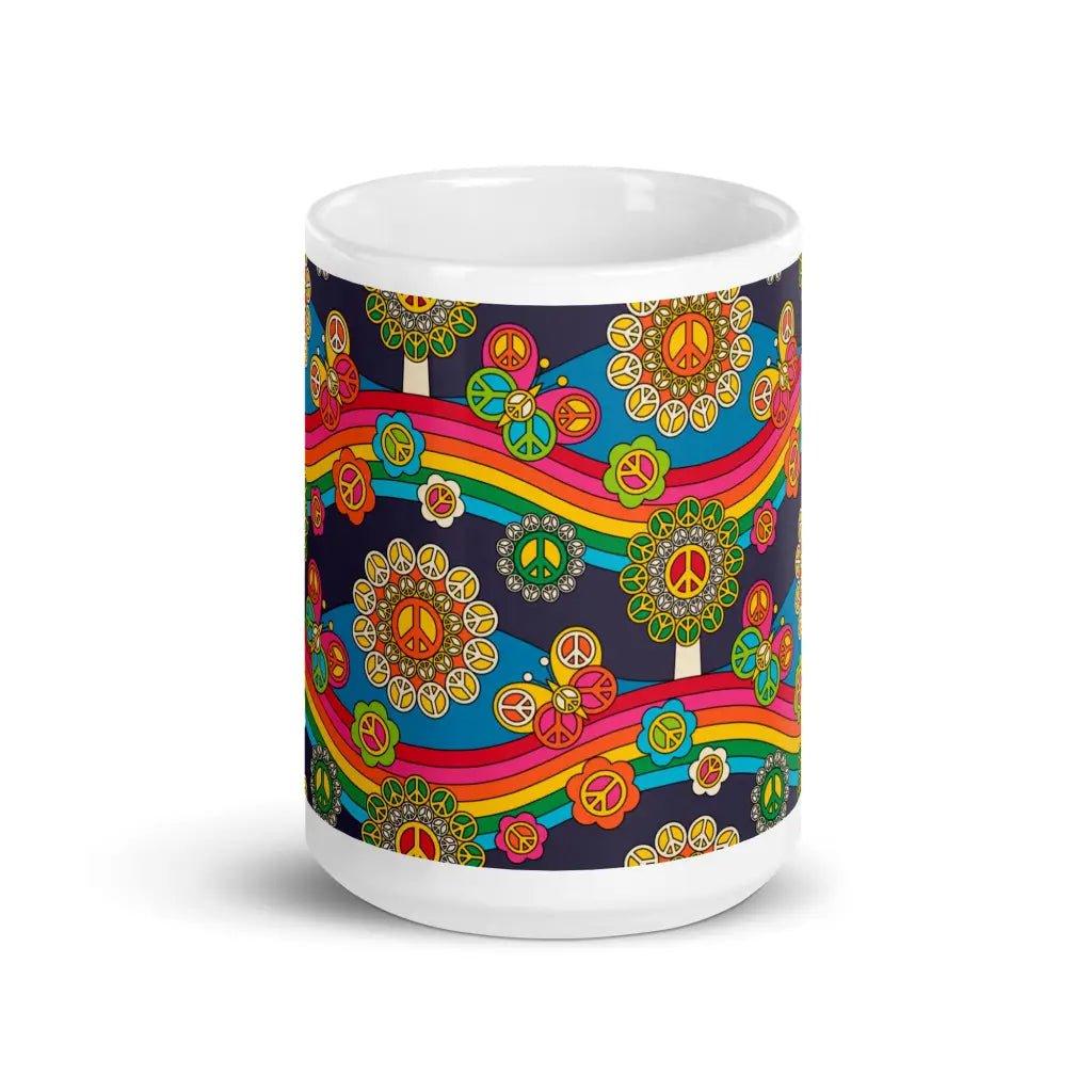 Mug - HIPPIE PARK - Hippie symbols, rainbows & butterflies 15oz