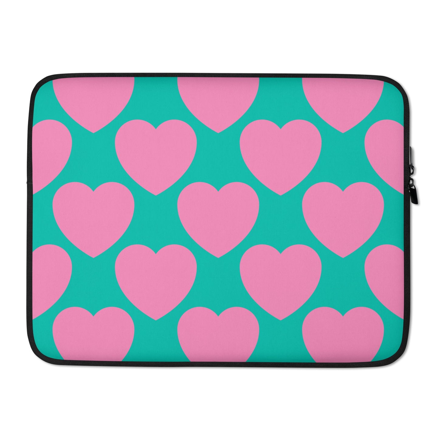 Laptop sleeve - ELLIE LOVE pink mint - Bold heart print 15″