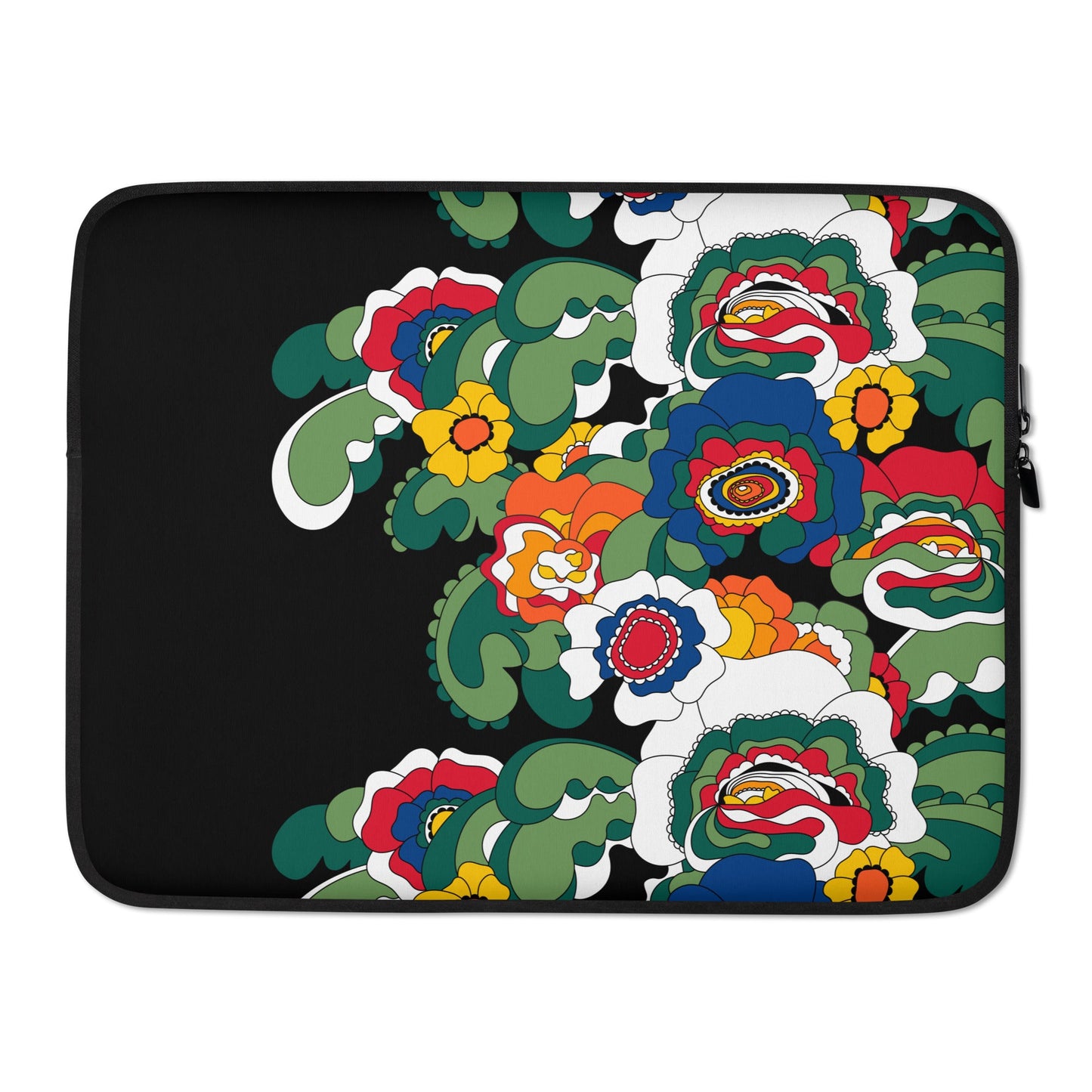 Laptop sleeve - GROOVY KURBITS black - Folk floral print 15″