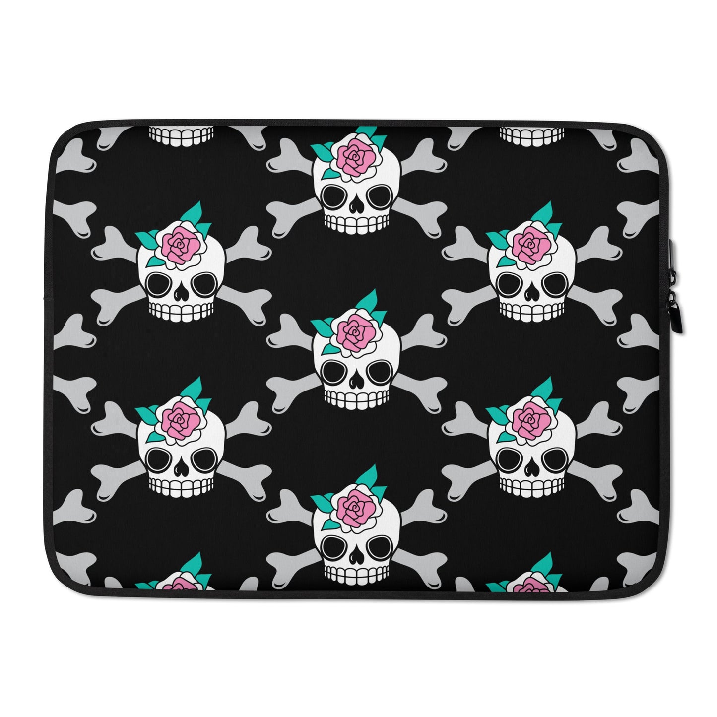 Laptop sleeve - SKULLROSE black - Skulls and roses print 15″