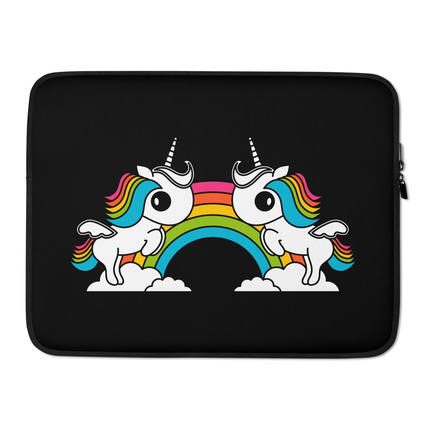 Laptop sleeve - UNIQUE black - Unicorns and rainbows print 15″