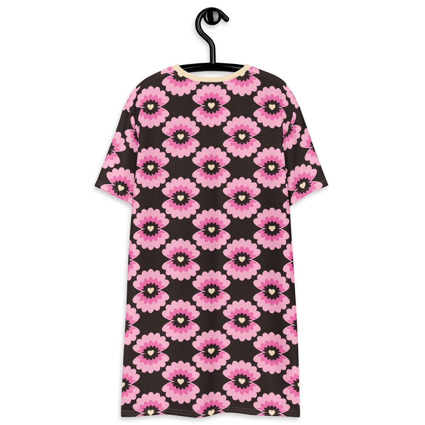 T-shirt dress - LOVE PEARL pink brown - Pearls and hearts print
