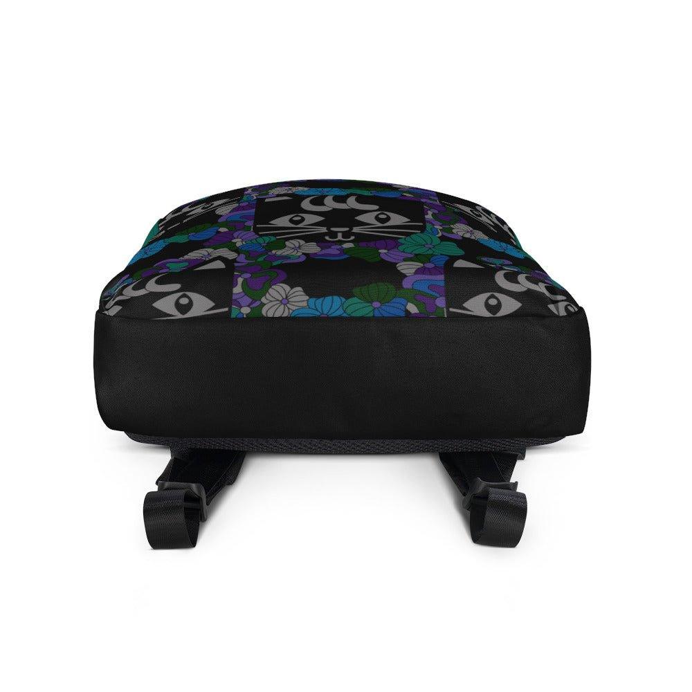 Backpack - MAGICAT mystic - Black cats and flowers print