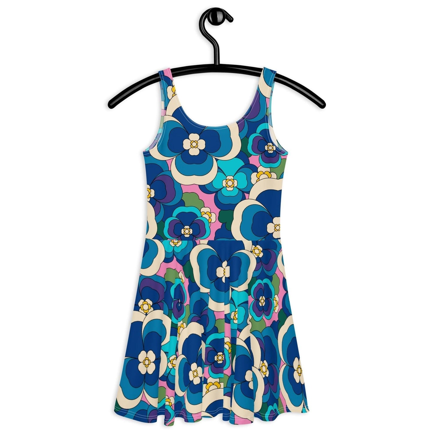 Skater dress - PANSY FANTASY blue pink - Retro pansy print