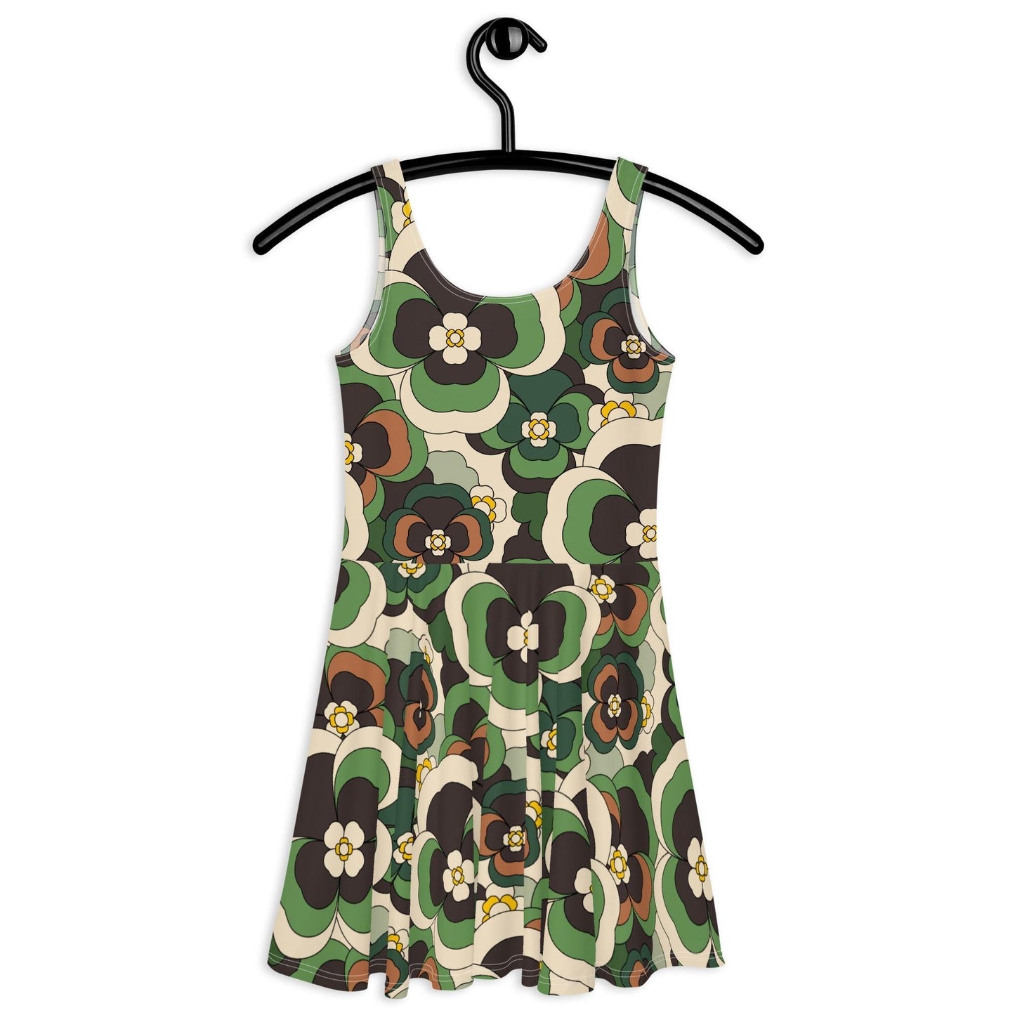Skater dress - PANSY FANTASY green - Retro pansy print