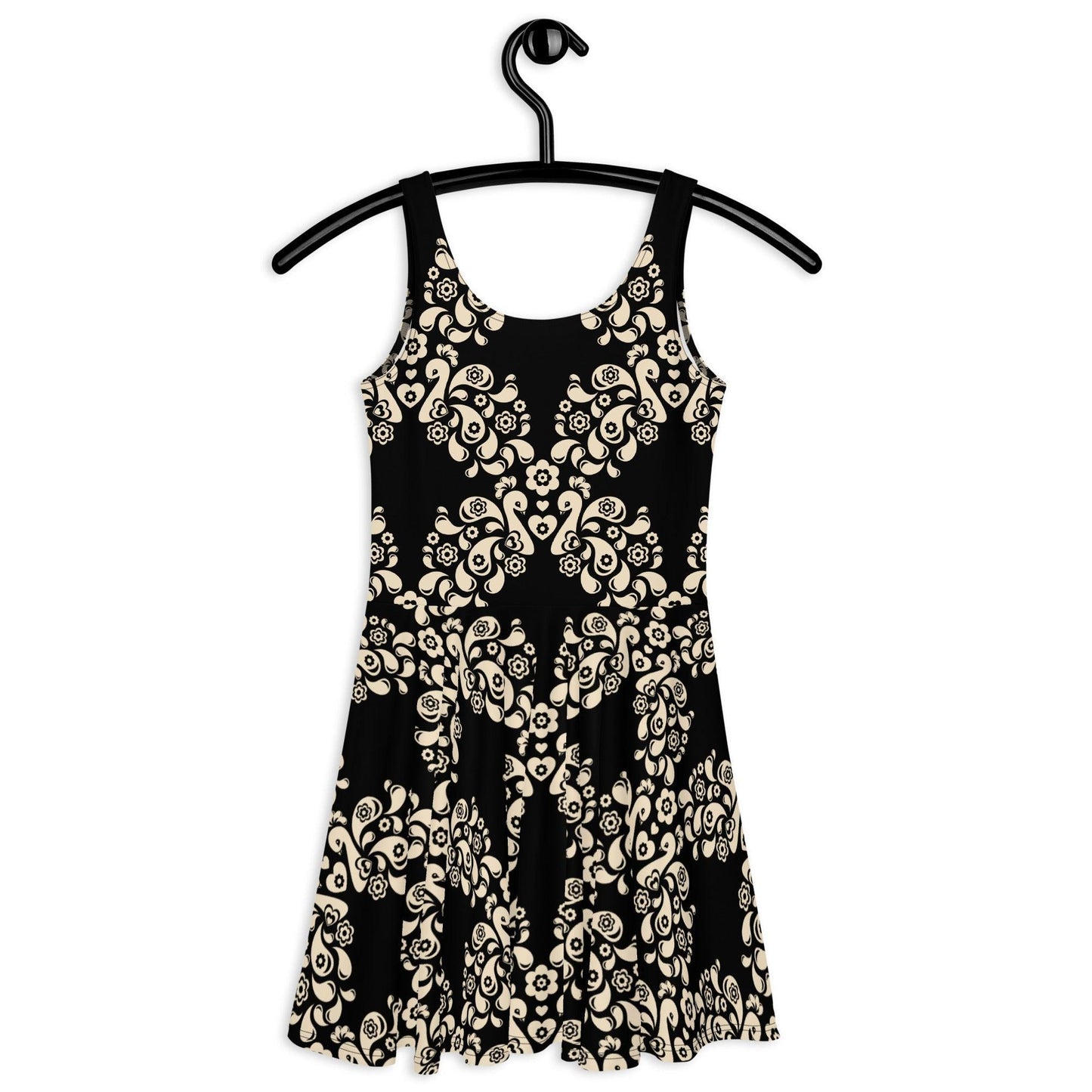 Skater dress - PEACOCK LOVE black - Glorious peacock print