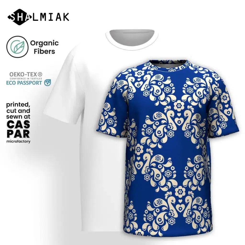 Organic cotton t-shirt - PEACOCK LOVE blue - Glorious peacock print