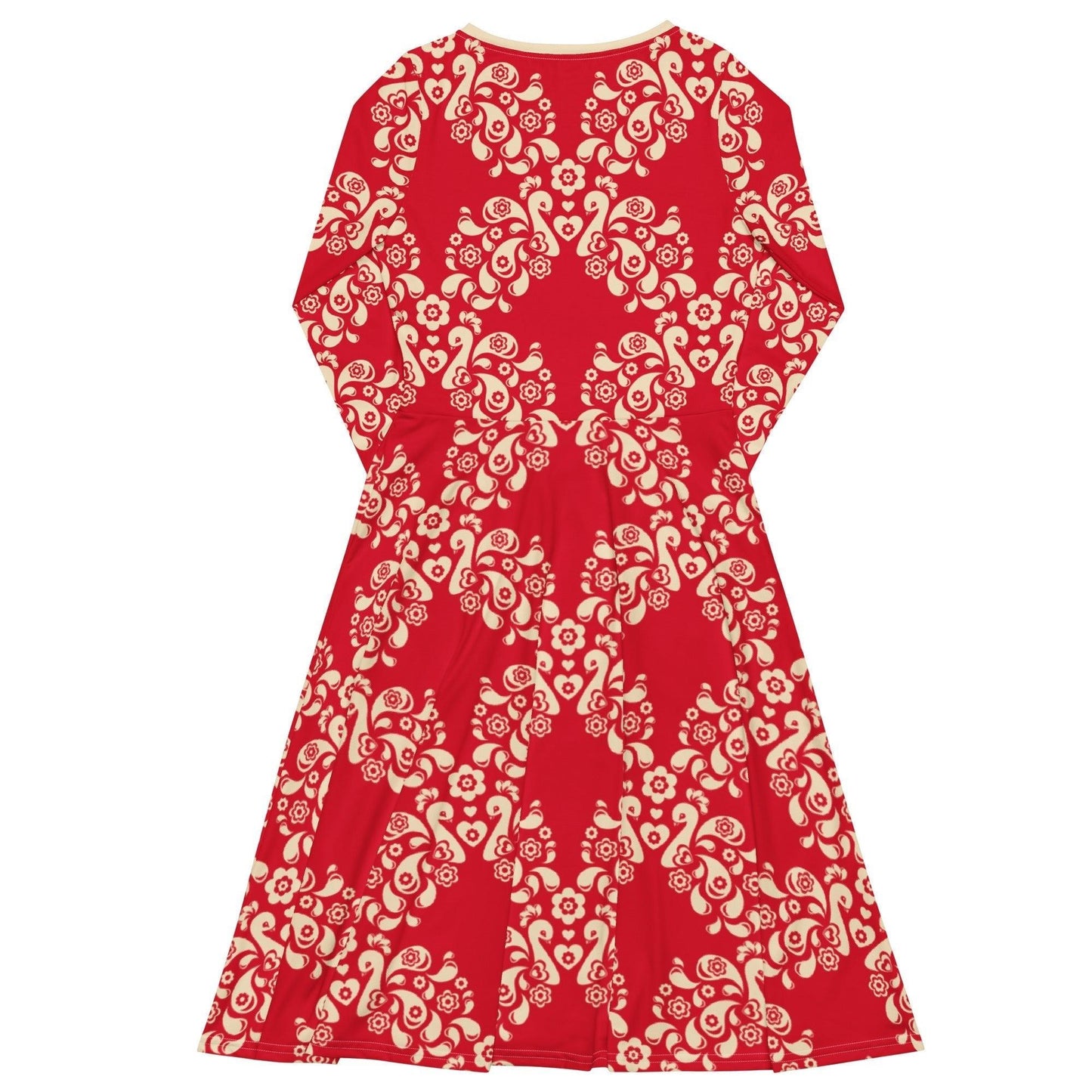 Midi dress - PEACOCK LOVE red - Glorious peacock print