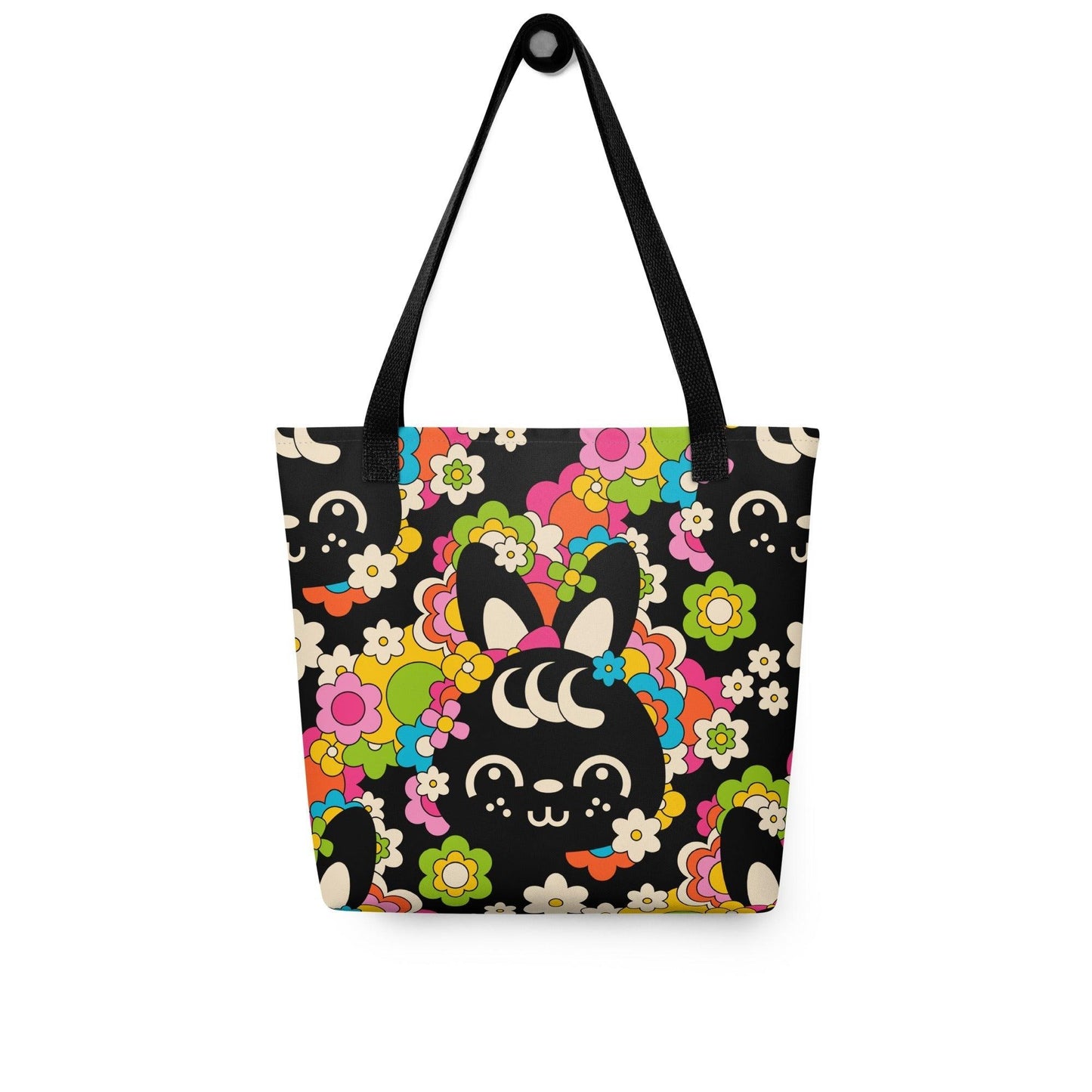 Tote bag - POPBUNNY black - Playful bunnies and flowers print Default Title