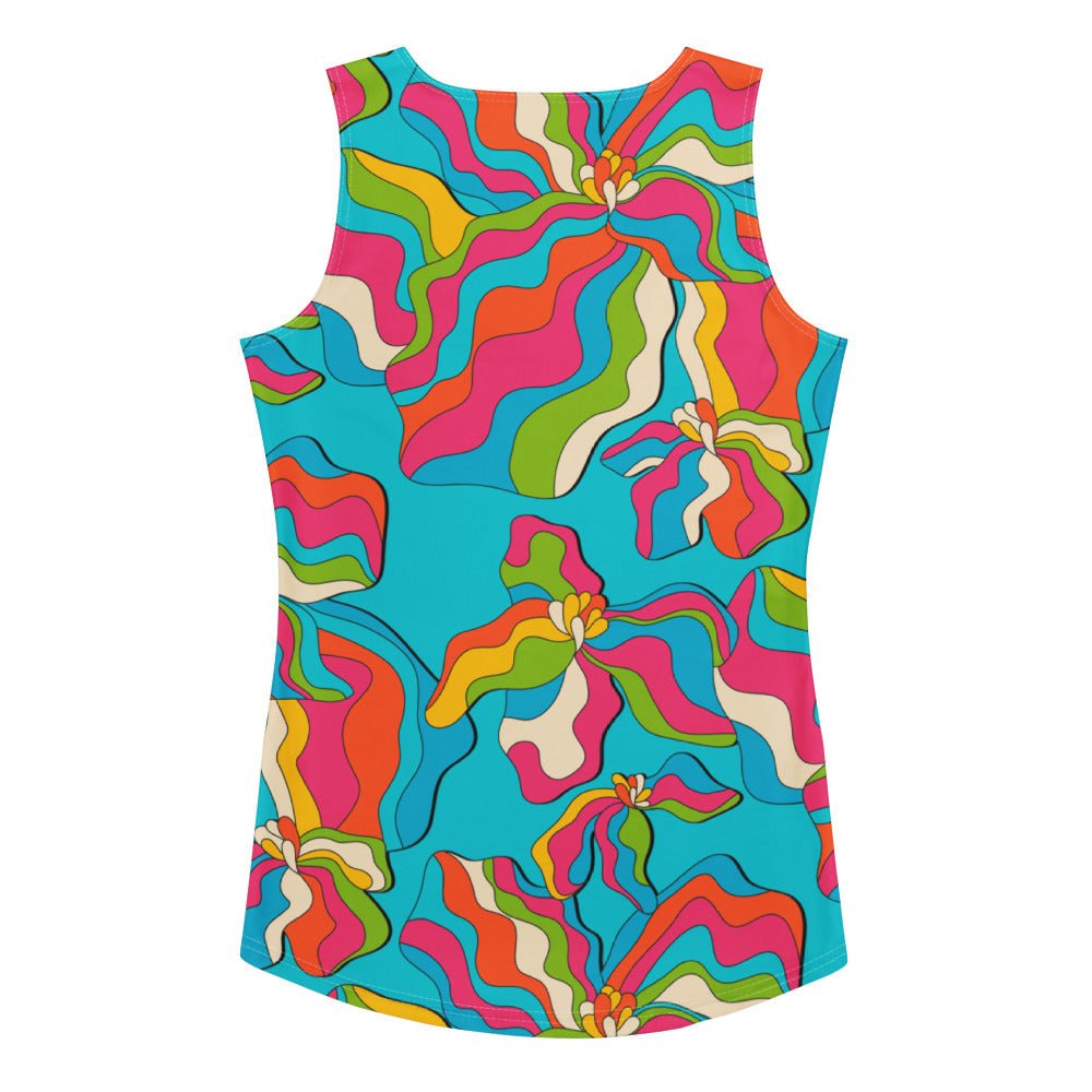 Tank top - SASSY IRIS turquoise - Bold iris flower print