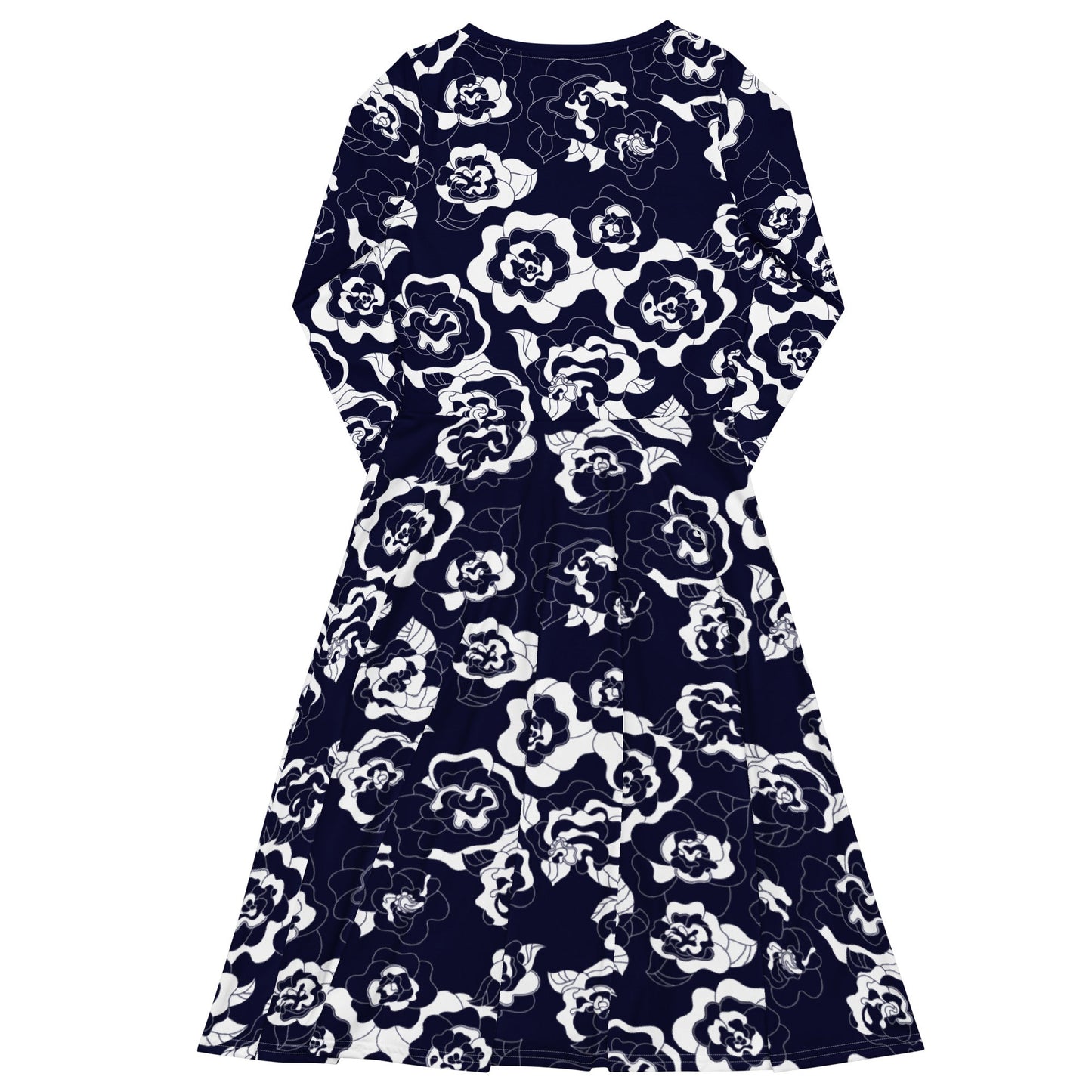 Midi dress - SERENITY navy - Simple elegant flower print