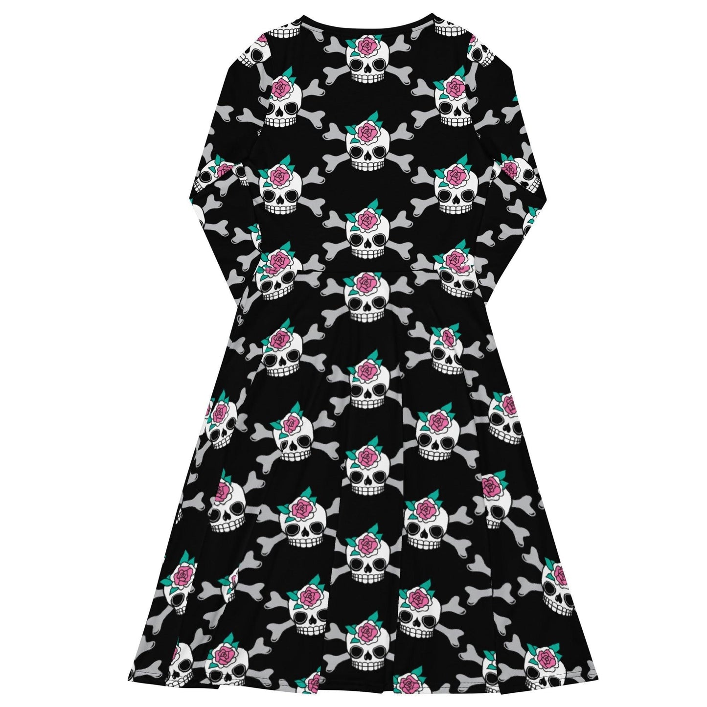 Midi dress - SKULLROSE black - Skulls and roses print