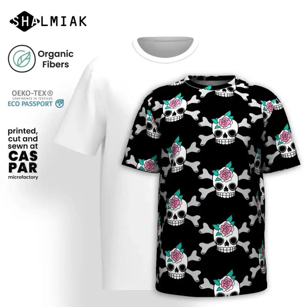 Organic cotton t-shirt - SKULLROSE black - Skulls and roses print