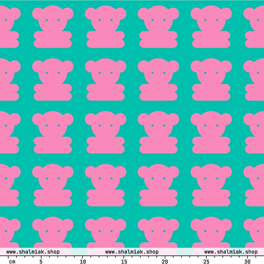 Fabric - SWEET TEDDY pink mint - Cute teddy bear print