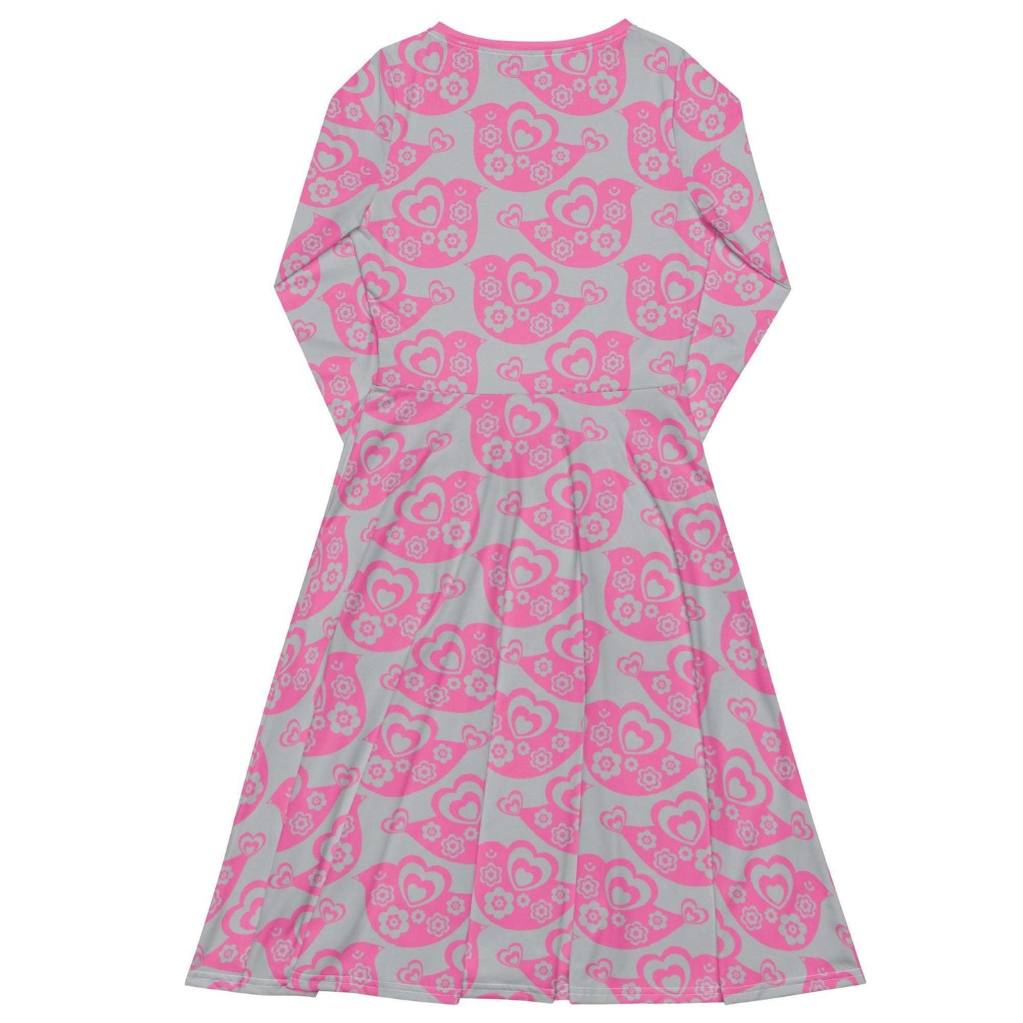 Midi dress - TWEET LOVE pink grey - Birds and hearts print