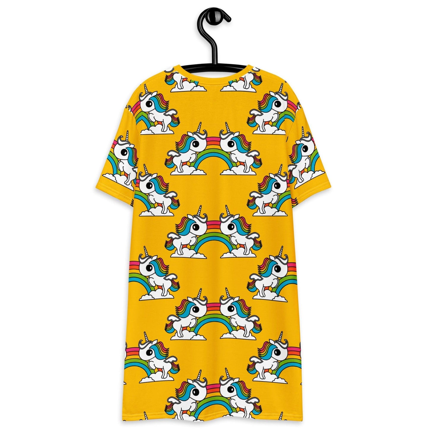 T-shirt dress - UNIQUE yellow - Unicorns and rainbows print