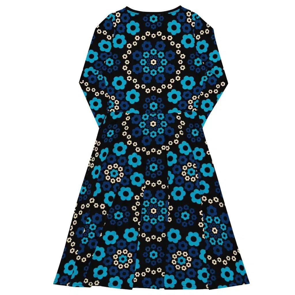 Midi dress - YESTERDAY blue - Graphic retro floral print