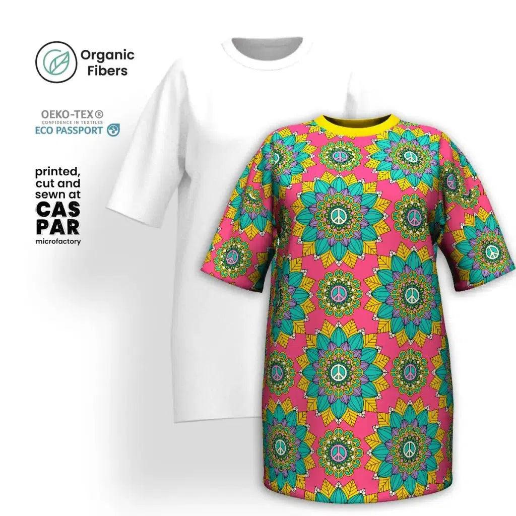 BLOOM WITH PEACE mint pink - Organic Cotton T-Shirt Dress