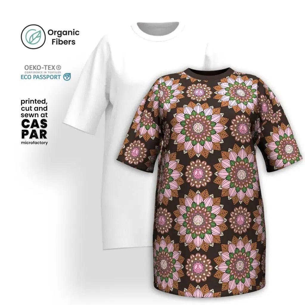BLOOM WITH PEACE pink brown - Organic Cotton T-Shirt Dress