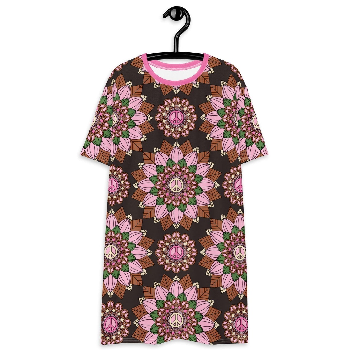 BLOOM WITH PEACE pink brown - T-Shirt Dress | SHALMIAK