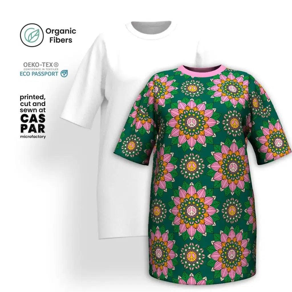 BLOOM WITH PEACE pink green - Organic Cotton T-Shirt Dress