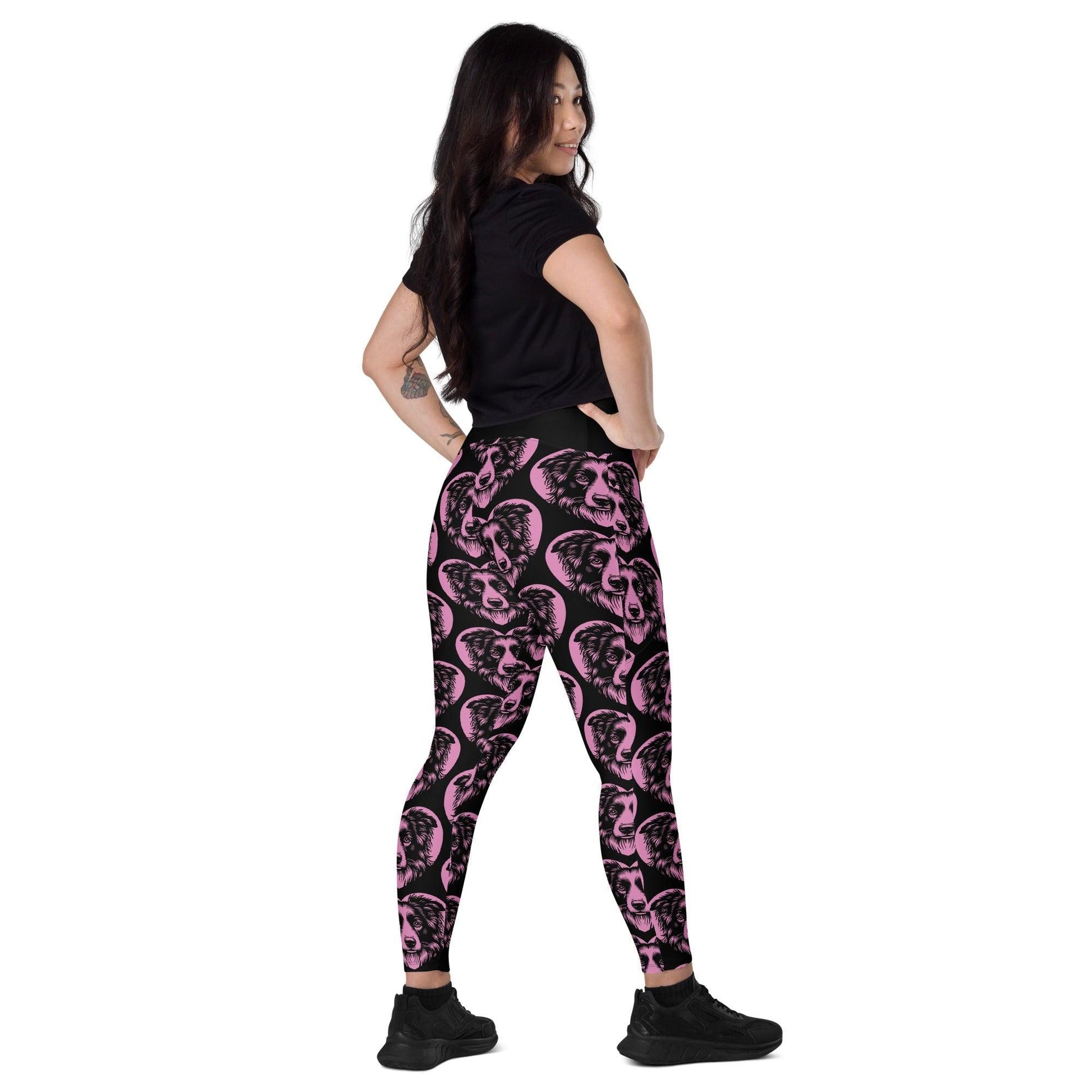 DOG BREED LEGGINGS with pockets - BORDER COLLIE - HERTTAHOUND - pink