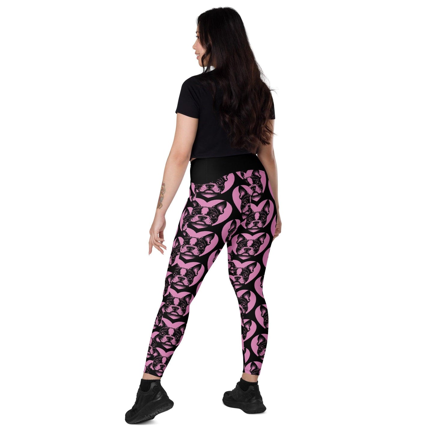 DOG BREED LEGGINGS with pockets - BOSTON TERRIER - HERTTAHOUND - pink